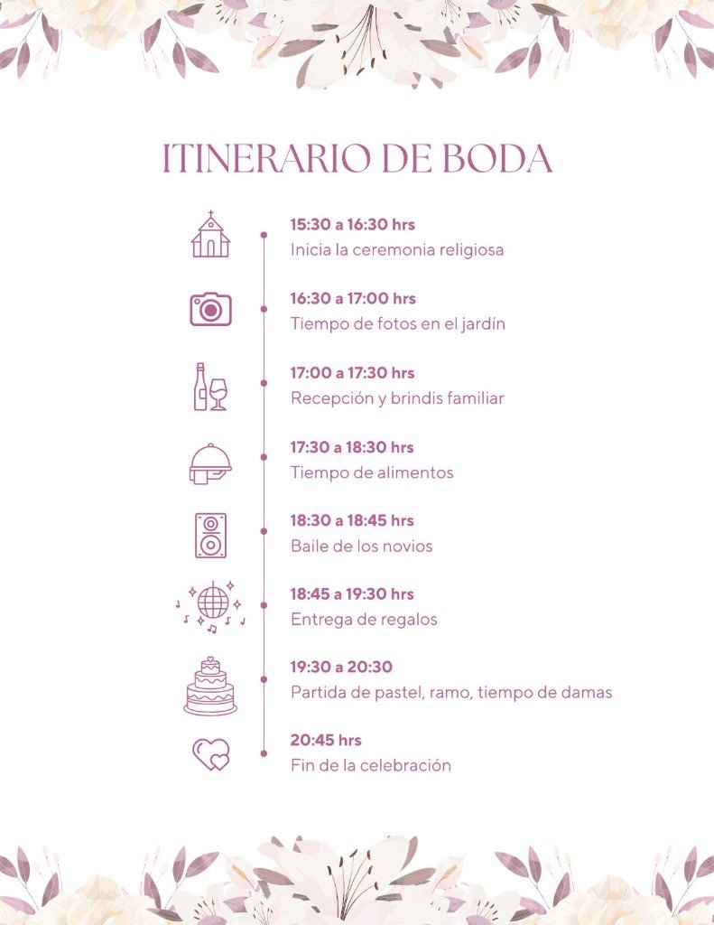 Itinerario de Boda Obed y Ana